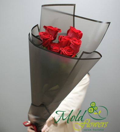 Buchet din 7 trandafiri rosii Olandeji Premium 80-90 cm (la comanda, 10 zile) foto 394x433